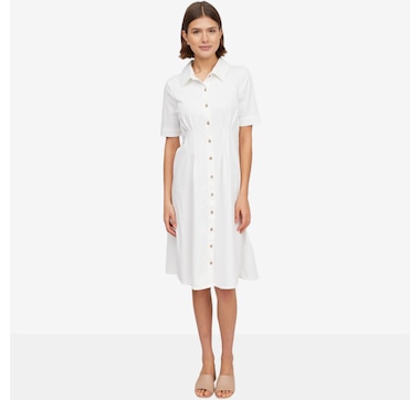 Nina Leonard Collared Button Front Knit Denim Shirtdress