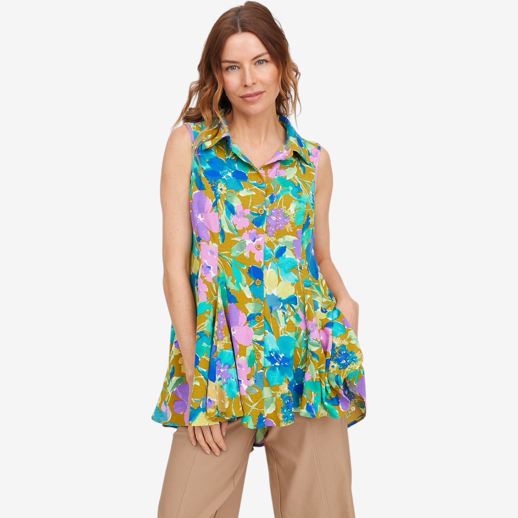 Nina Leonard Sleeveless Button Front Top - TSC.ca