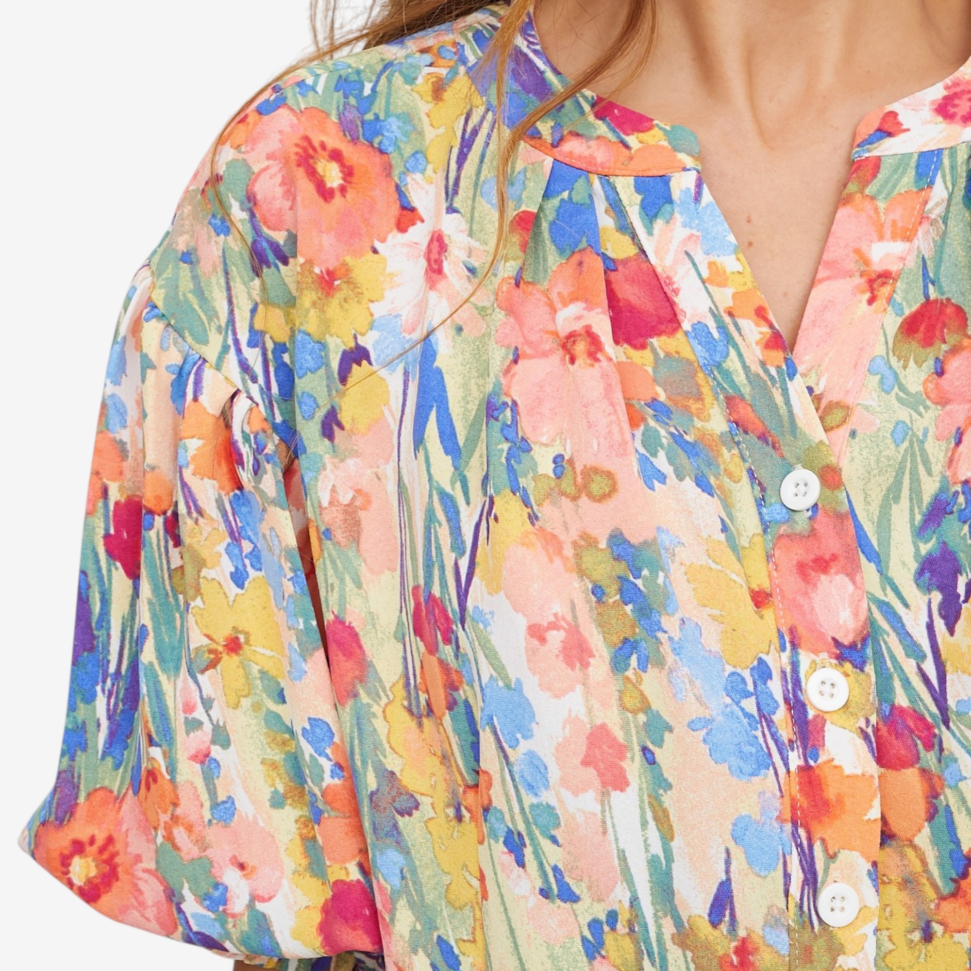 Nina Leonard Mandarin Collar Printed Top - TSC.ca