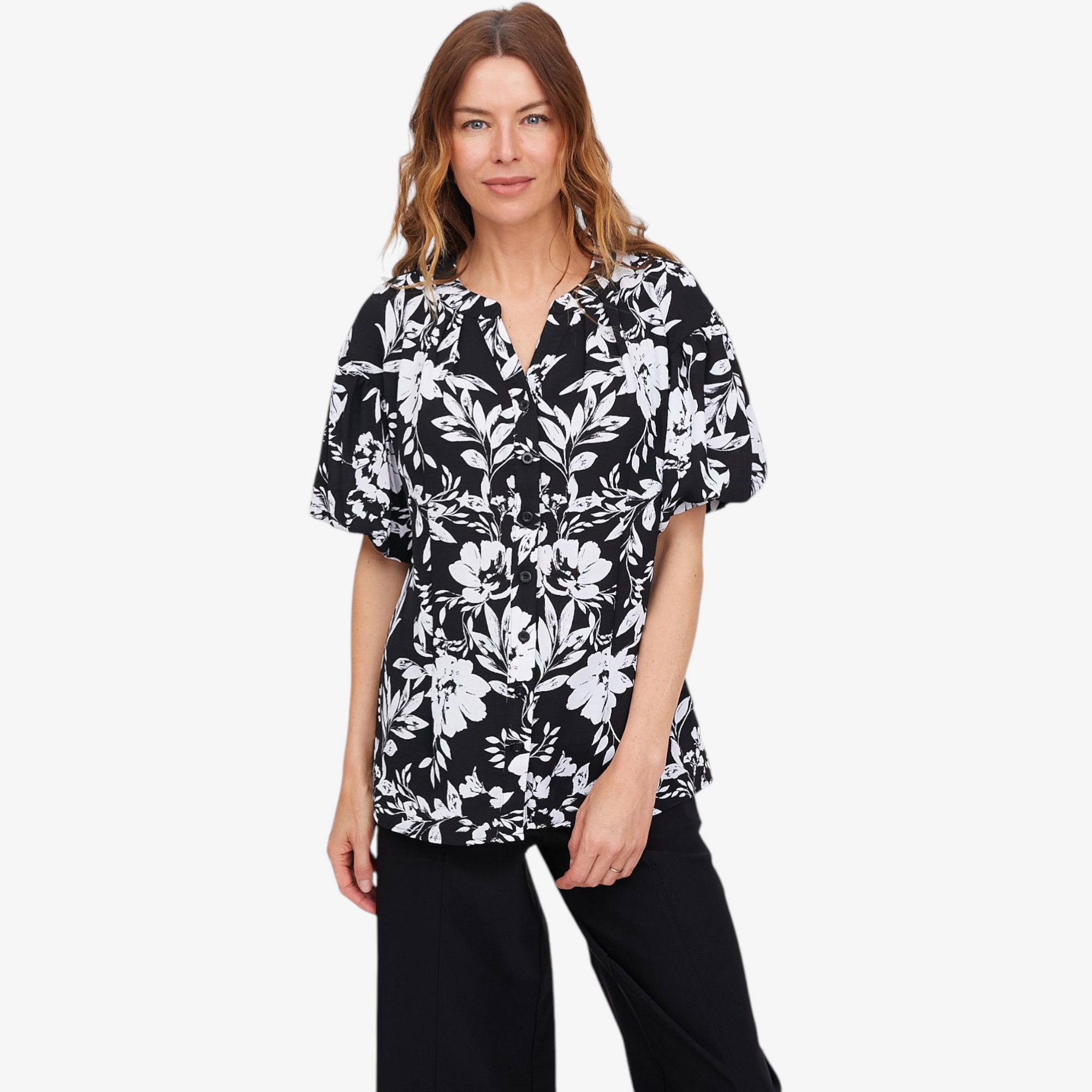 Nina Leonard Mandarin Collar Printed Top - TSC.ca