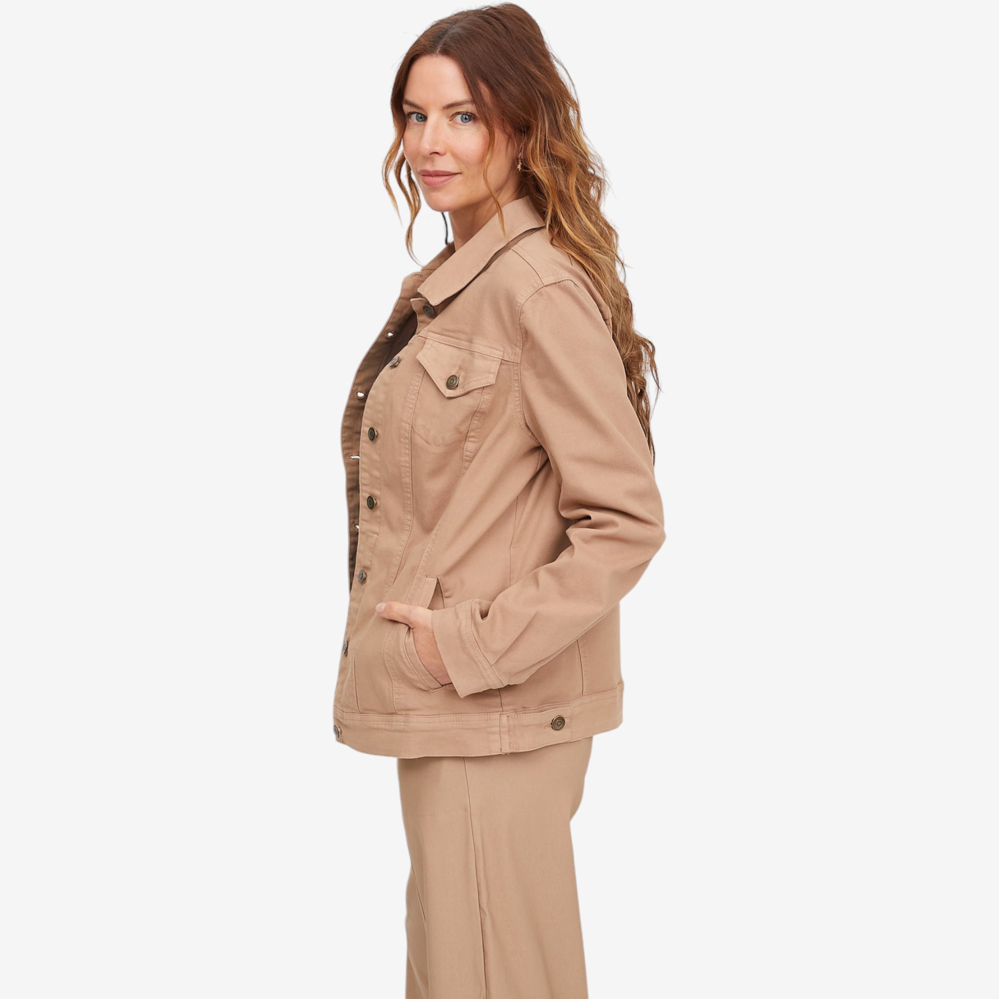 Nina Leonard Long Sleeve Button Up Denim Stretch Jacket - TSC.ca