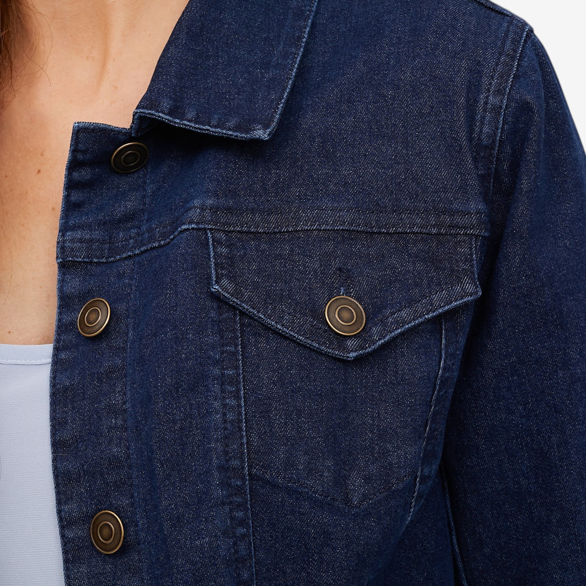 Nina Leonard Long Sleeve Button Up Denim Stretch Jacket - TSC.ca