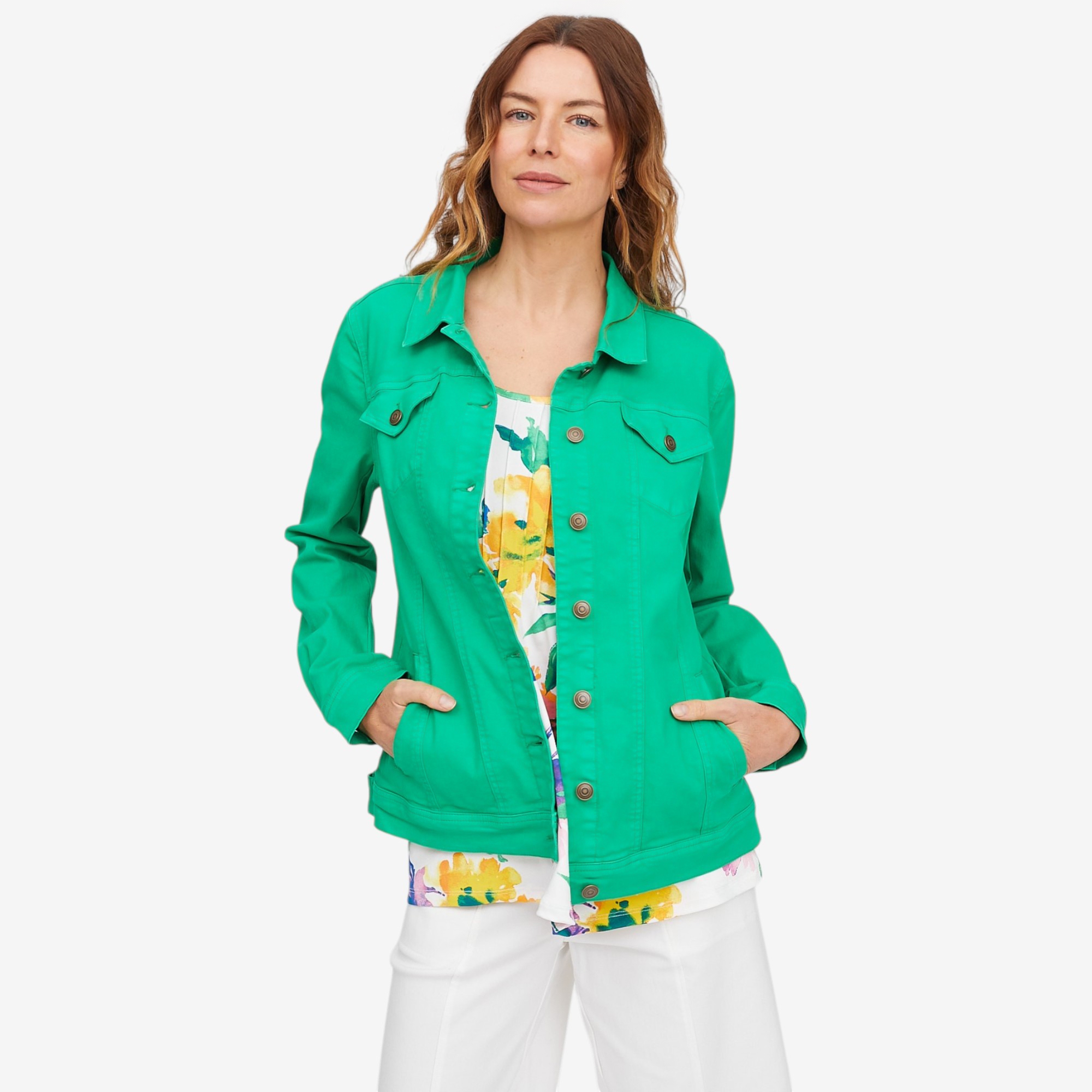 Nina Leonard Long Sleeve Button Up Denim Stretch Jacket - TSC.ca