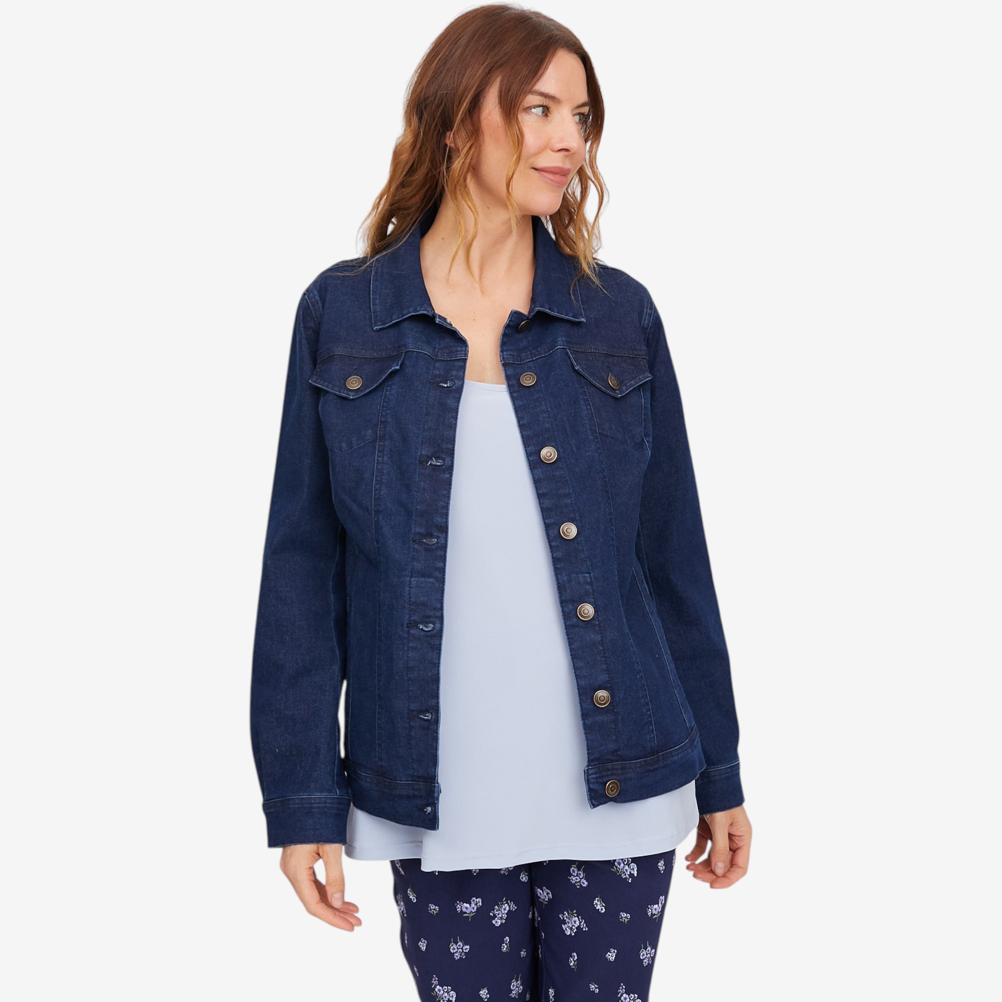 Nina Leonard Long Sleeve Button Up Denim Stretch Jacket - TSC.ca