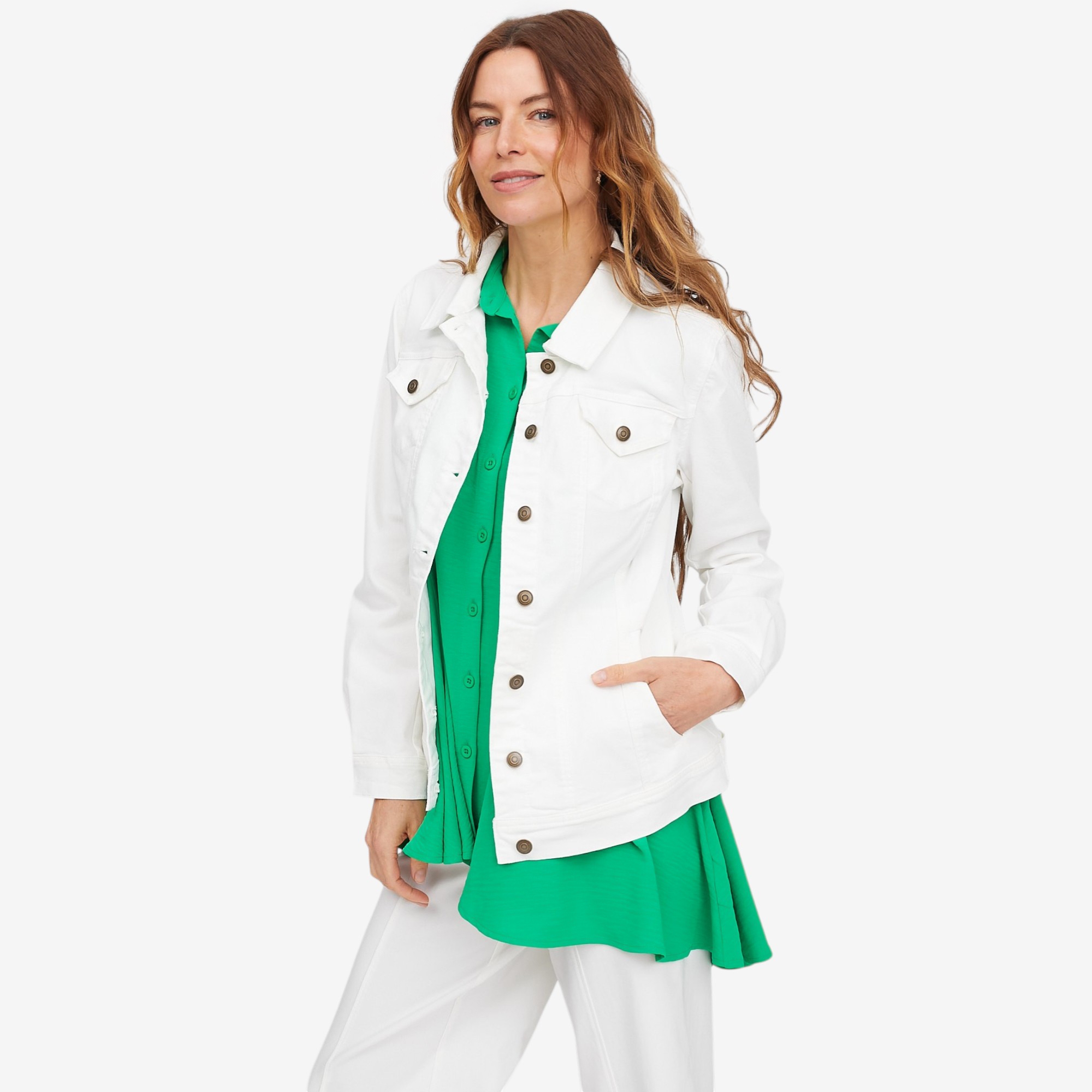 Nina Leonard Long Sleeve Button Up Denim Stretch Jacket - TSC.ca