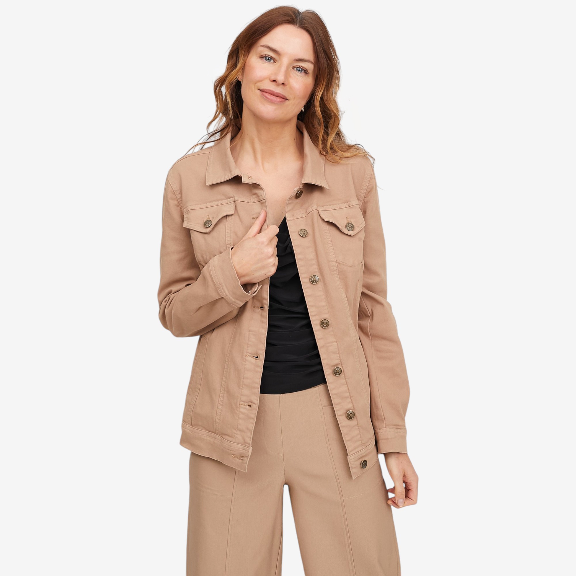 Nina Leonard Long Sleeve Button Up Denim Stretch Jacket - TSC.ca