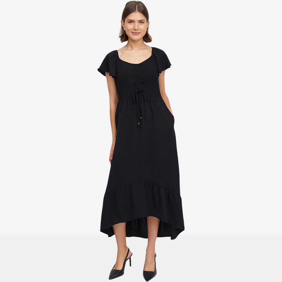 Image 118937_BLK.jpg, Product 118-937 / Price $49.88, Nina Leonard Smocked Bodice High Low Dress from Nina Leonard on TSC.ca's Fashion department