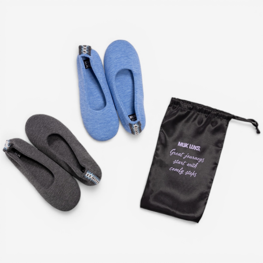 Image 118949_BKBU.jpg, Product 118-949 / Price $50.00, Muk Luks Soft Sole Ballerinas with Travel Bag: 2-Pack from Muk Luks on TSC.ca's Shoes department
