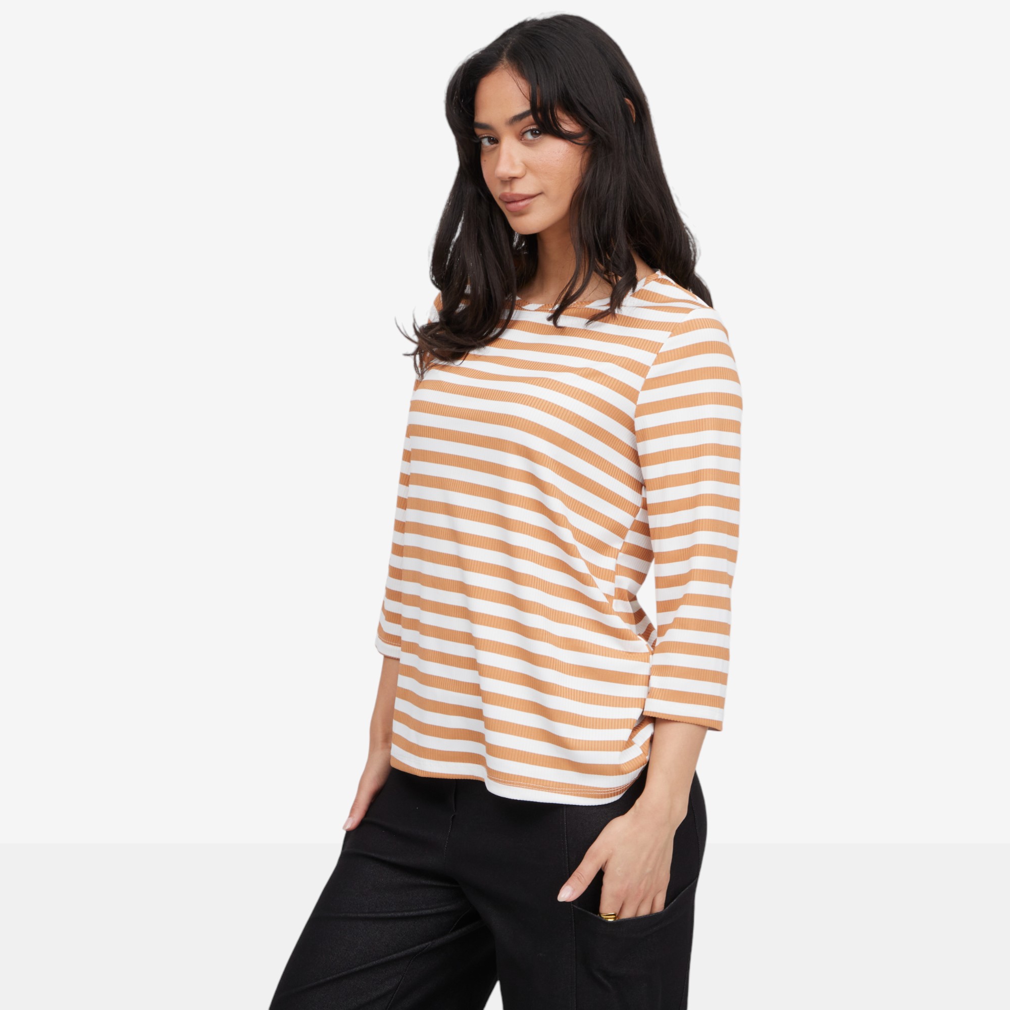 Kim & Co. Silky Rib Stripe Knit 3/4 Sleeve Top - TSC.ca