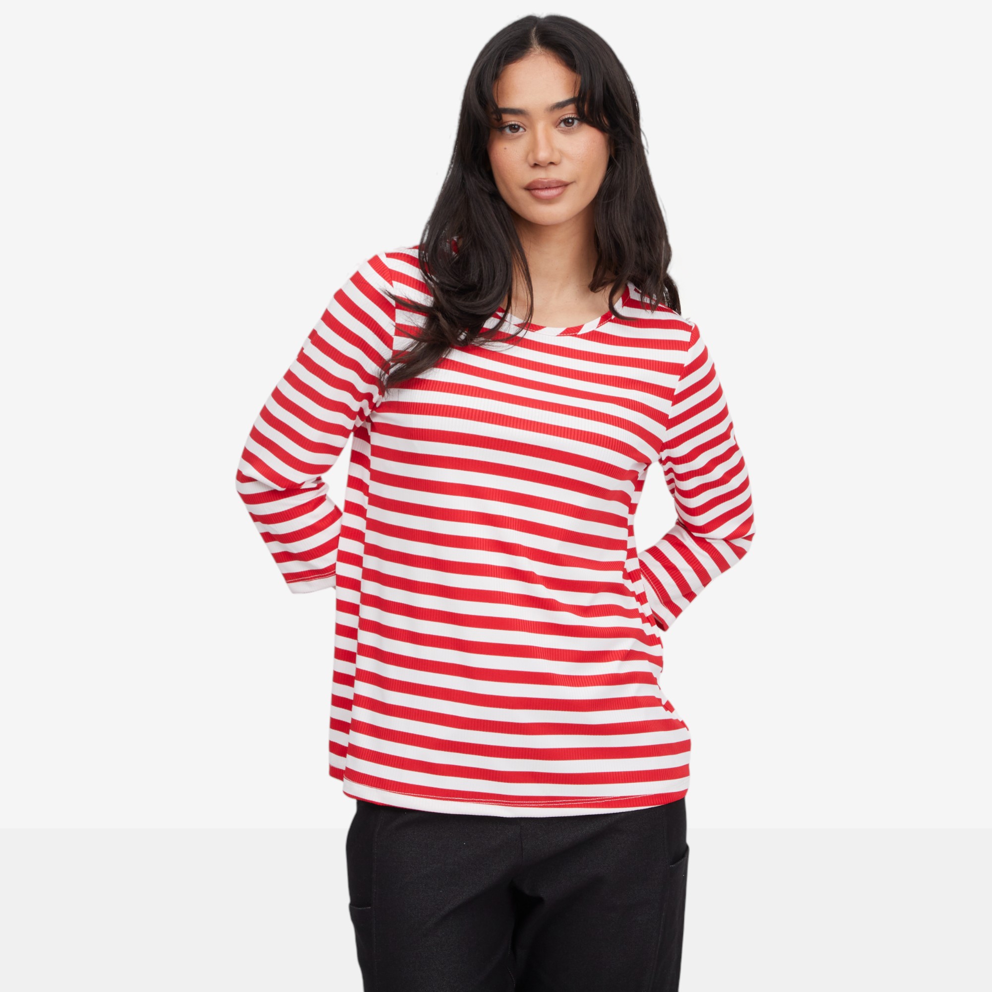 Kim & Co. Silky Rib Stripe Knit 3/4 Sleeve Top - TSC.ca