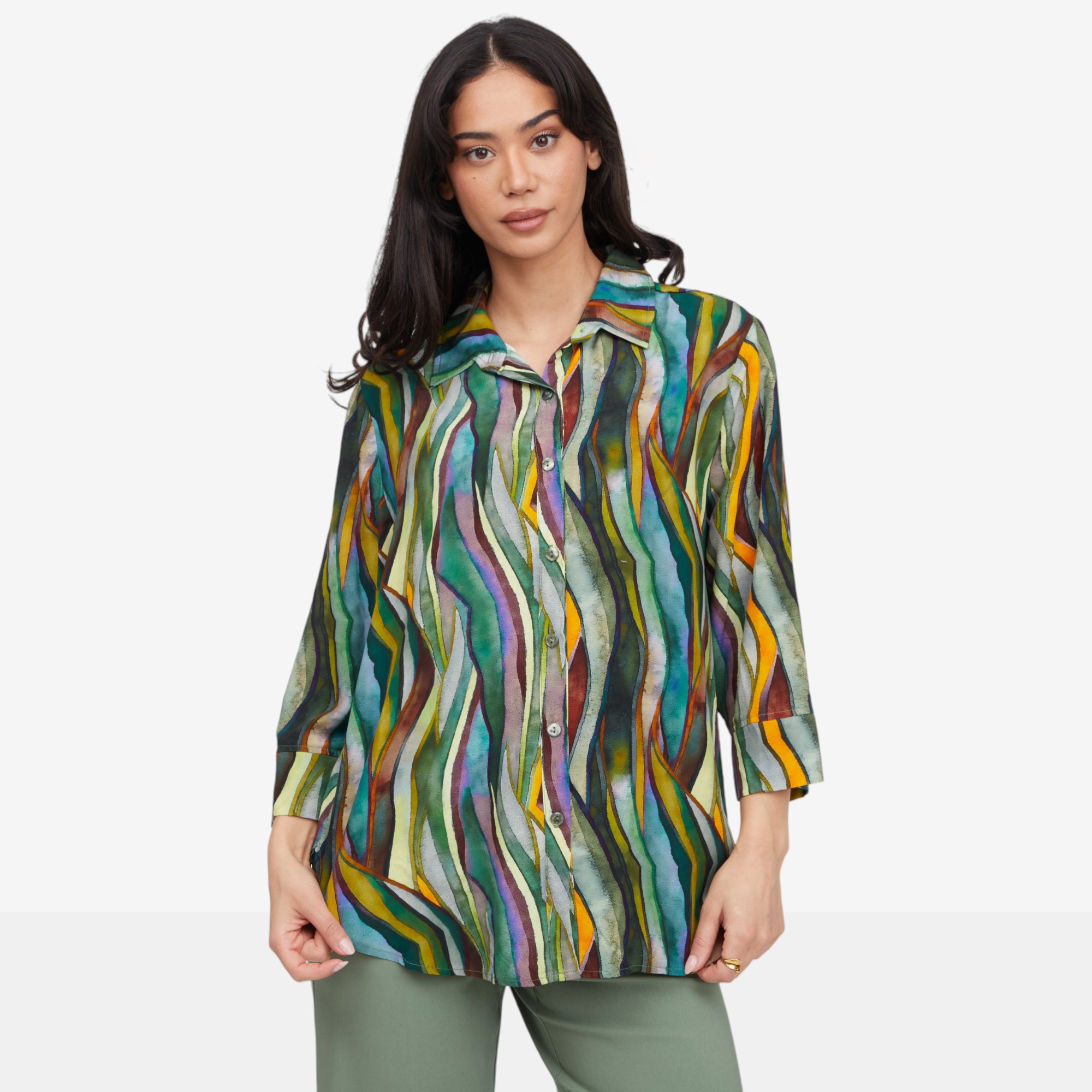 Kim & Co. Printed Woven Karli Relaxed Shirt - TSC.ca