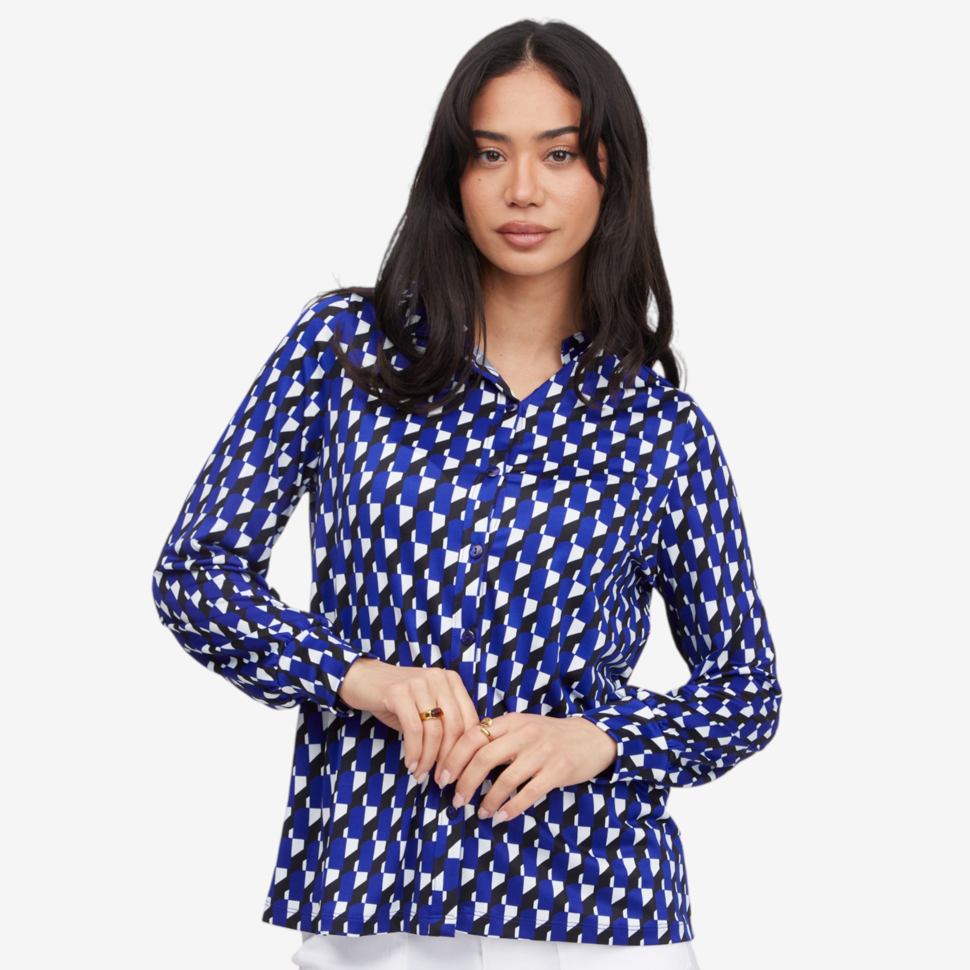 Kim & Co. Printed Brazil Knit Long Blouson Sleeve Shirt - TSC.ca