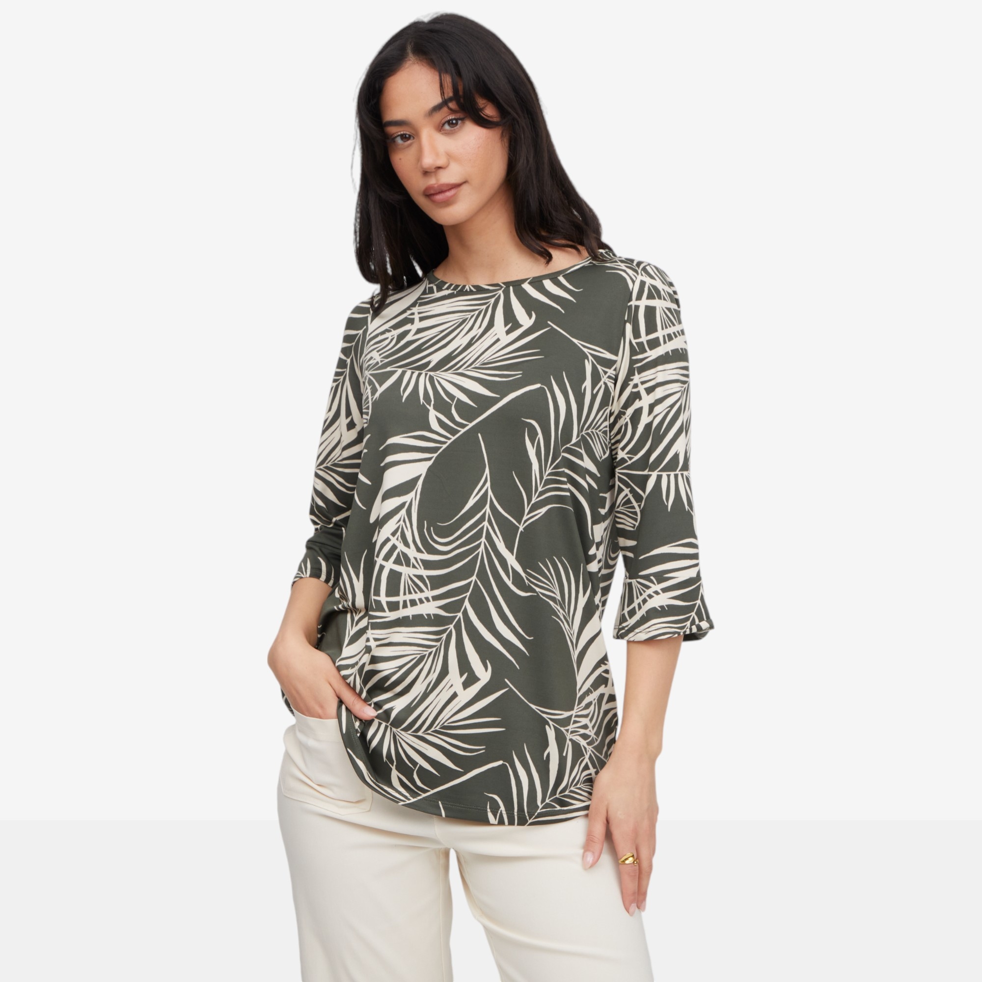 Kim & Co. Printed Brazil Knit 3/4 Bell Sleeve Tunic - TSC.ca