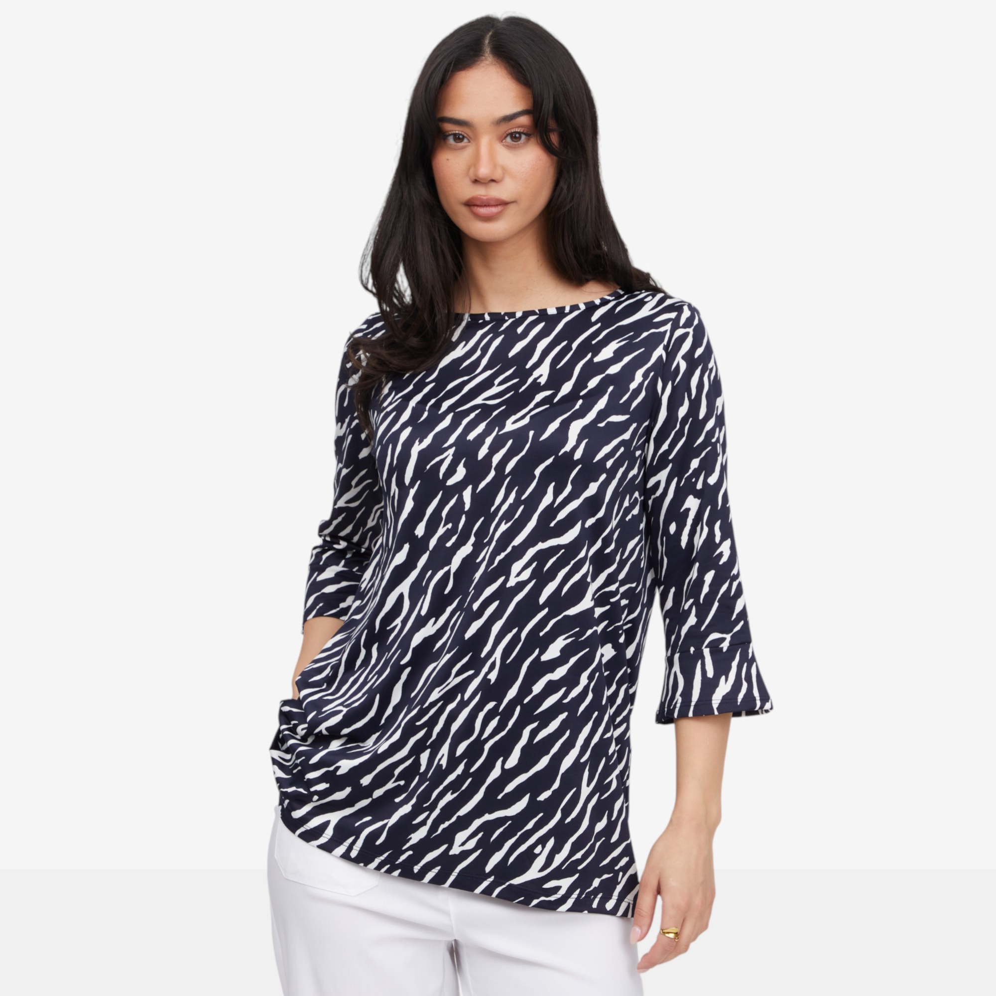 Kim & Co. Printed Brazil Knit 3/4 Bell Sleeve Tunic - TSC.ca