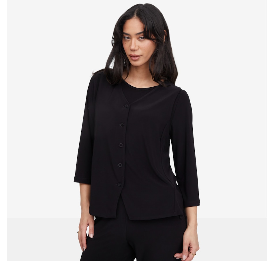 Image 119111_BLK.jpg, Product 119-111 / Price $59.90, Kim & Co. Deluxe Brazil Knit Button Front Waist Coat from Kim & Co. on TSC.ca's Fashion department