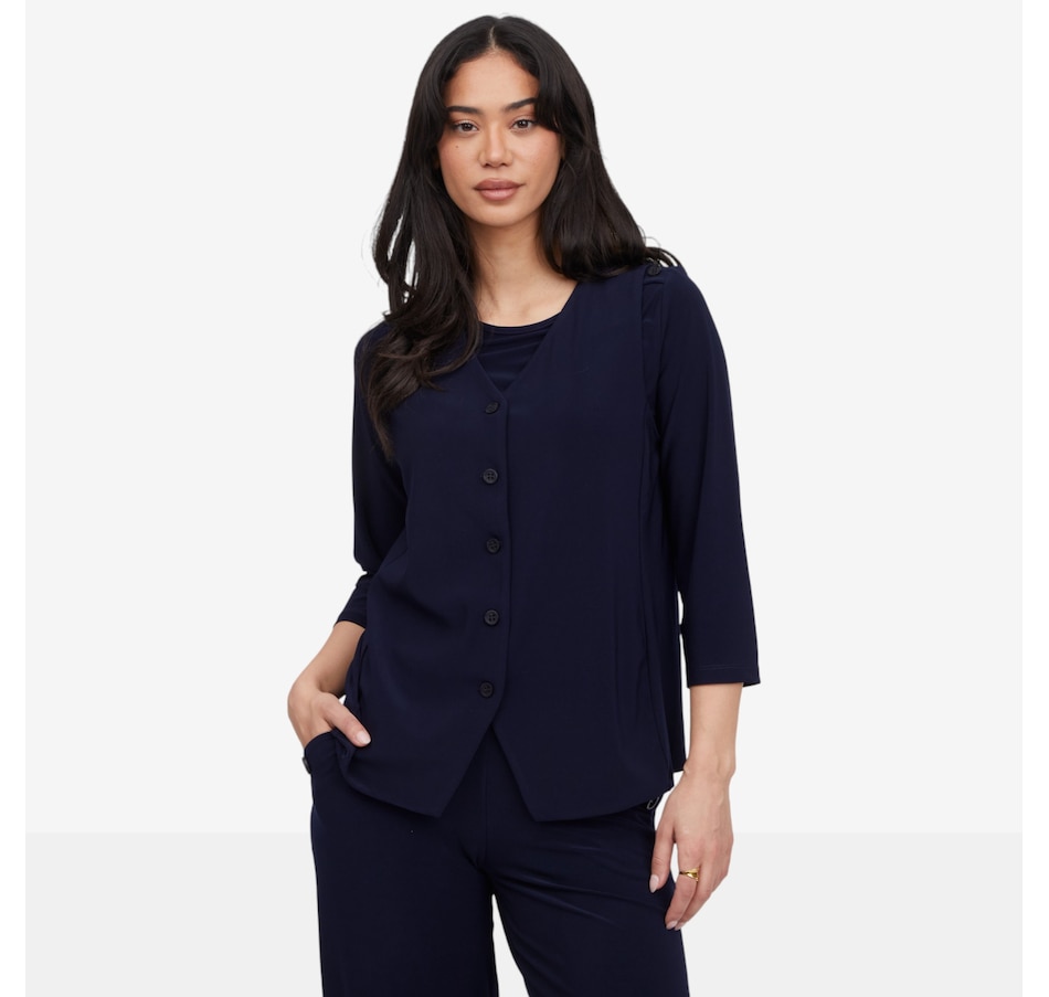 Image 119111_NVY.jpg, Product 119-111 / Price $59.90, Kim & Co. Deluxe Brazil Knit Button Front Waist Coat from Kim & Co. on TSC.ca's Fashion department