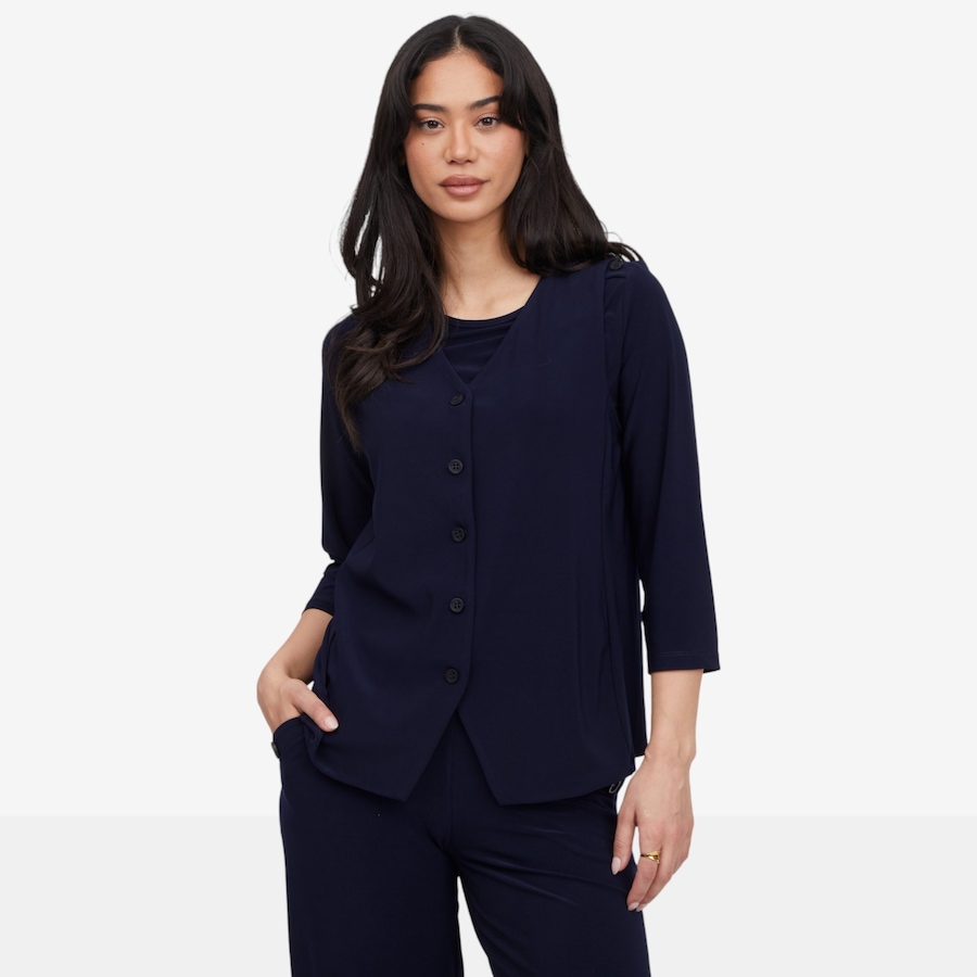 Image 119111_NVY.jpg, Product 119-111 / Price $69.99, Kim & Co. Deluxe Brazil Knit Button Front Waist Coat from Kim & Co. on TSC.ca's Fashion department