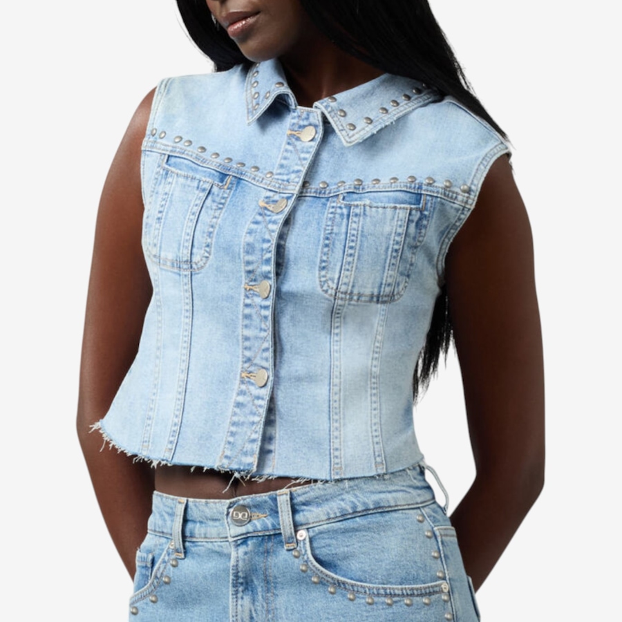 Image 119183_WHIBE.jpg, Product 119-183 / Price $120.00, Lola Denim Gabbie Studded Denim Vest from Lola Denim on TSC.ca's Fashion department