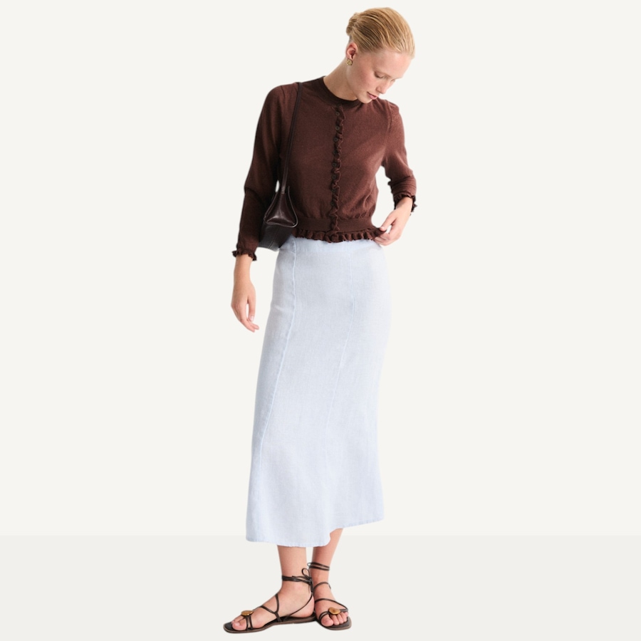 Image 119415_ALTMORE2.jpg, Product 119-415 / Price $99.88, Mus & Bombon Cyra Linen Midi Skirt with Flounced Hem from Mus & Bombon on TSC.ca's Fashion department