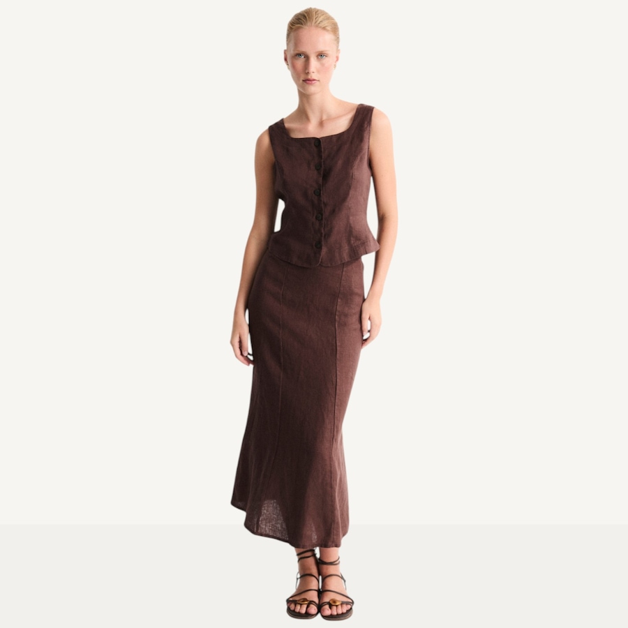 Image 119415_ALTMORE3.jpg, Product 119-415 / Price $99.88, Mus & Bombon Cyra Linen Midi Skirt with Flounced Hem from Mus & Bombon on TSC.ca's Fashion department