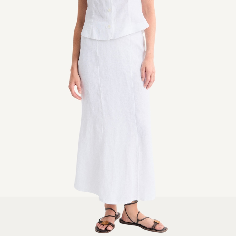 Image 119415_WHT.jpg, Product 119-415 / Price $99.88, Mus & Bombon Cyra Linen Midi Skirt with Flounced Hem from Mus & Bombon on TSC.ca's Fashion department