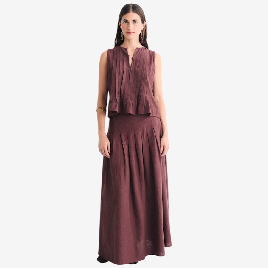 Image 119420_BRN.jpg, Product 119-420 / Price $89.88, Mus & Bombon Soleil Flared Blouse with Pleats and Button Detail from Mus & Bombon on TSC.ca's Fashion department