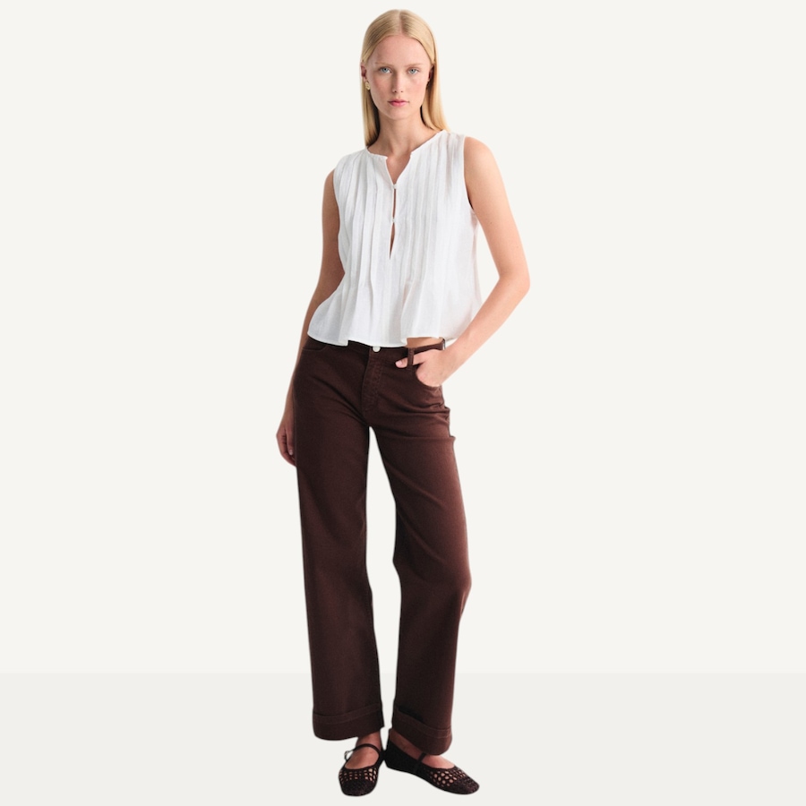 Image 119420_WHT.jpg, Product 119-420 / Price $89.88, Mus & Bombon Soleil Flared Blouse with Pleats and Button Detail from Mus & Bombon on TSC.ca's Fashion department