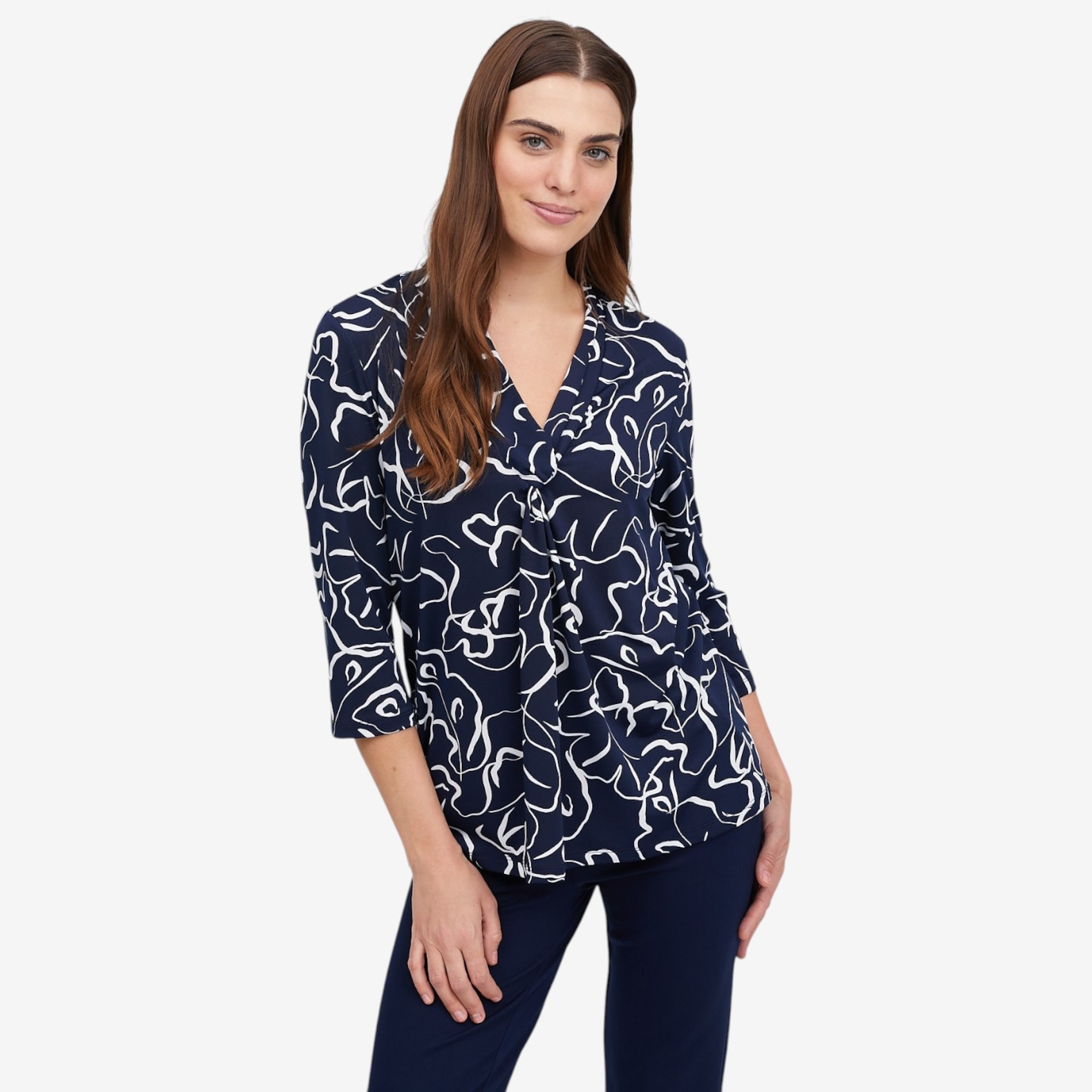 Kim & Co. Printed Brazil Knit 3/4 Sleeve Twist Front Tunic - TSC.ca