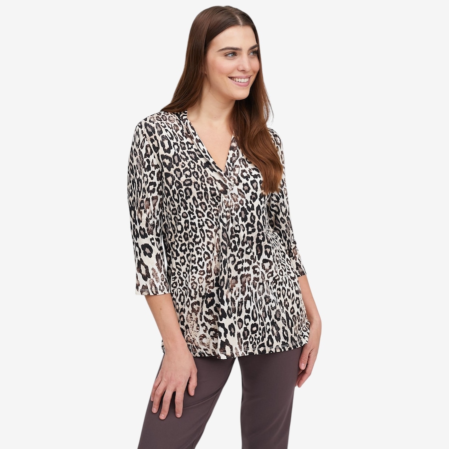 Image 119581_NTRAN.jpg, Product 119-581 / Price $39.88, Kim & Co. Printed Brazil Knit 3/4 Sleeve Twist Front Tunic from Kim & Co. on TSC.ca's Fashion department
