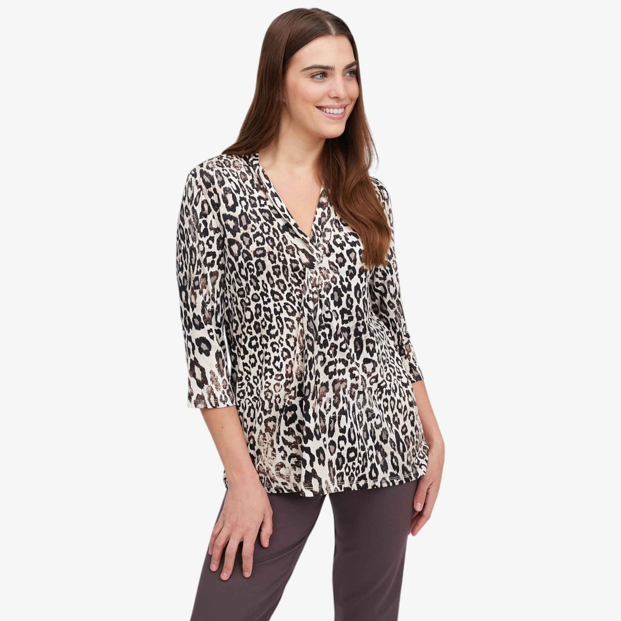 Kim & Co. Printed Brazil Knit 3/4 Sleeve Twist Front Tunic - TSC.ca