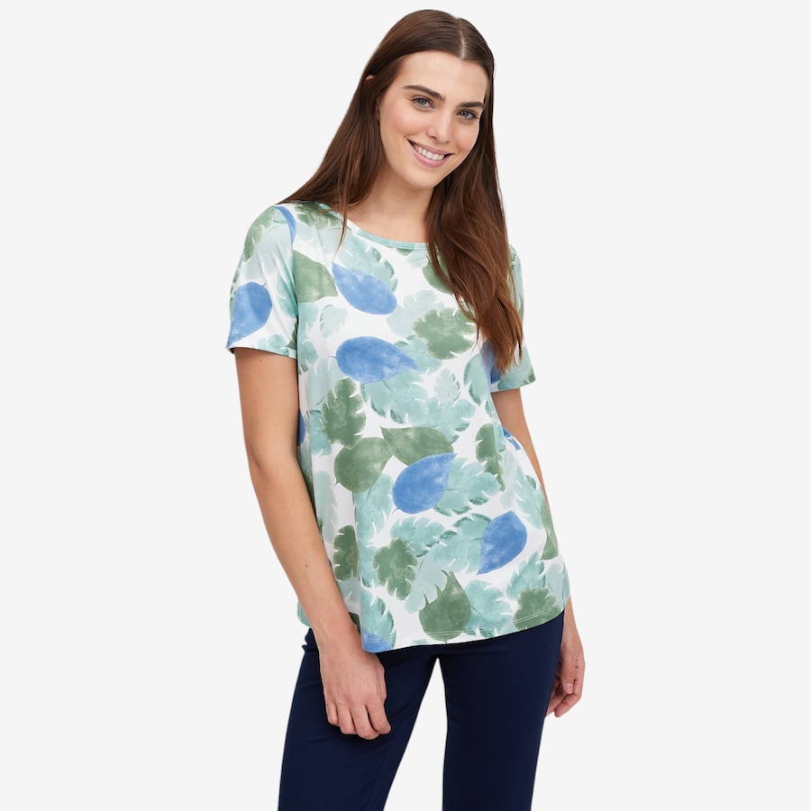 Image 119582_GRMU.jpg, Product 119-582 / Price $29.88, Kim & Co. Printed Brazil Knit Short Sleeve Top from Kim & Co. on TSC.ca's Fashion department