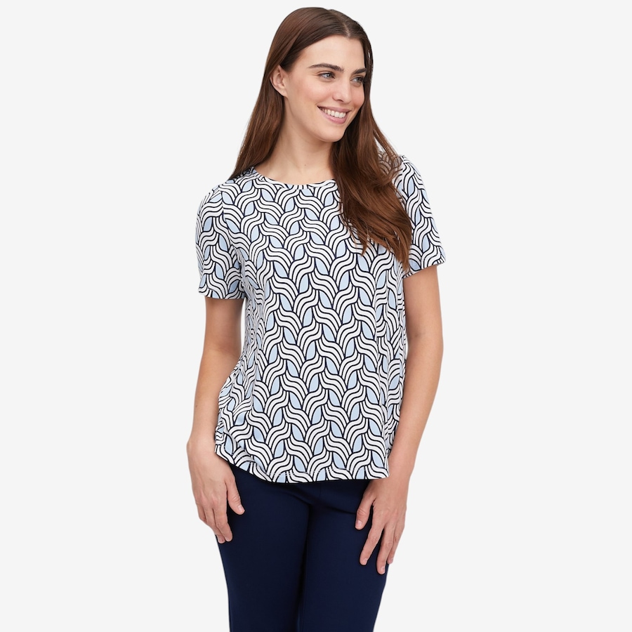 Image 119582_LTBMU.jpg, Product 119-582 / Price $29.88, Kim & Co. Printed Brazil Knit Short Sleeve Top from Kim & Co. on TSC.ca's Fashion department
