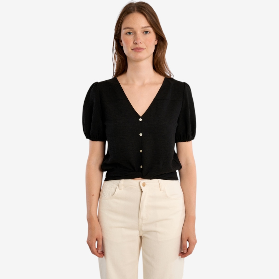 Image 119584_BLK.jpg, Product 119-584 / Price $54.88, Molly Bracken Tie Front Short Sleeve Button Up Top from Molly Bracken on TSC.ca's Fashion department