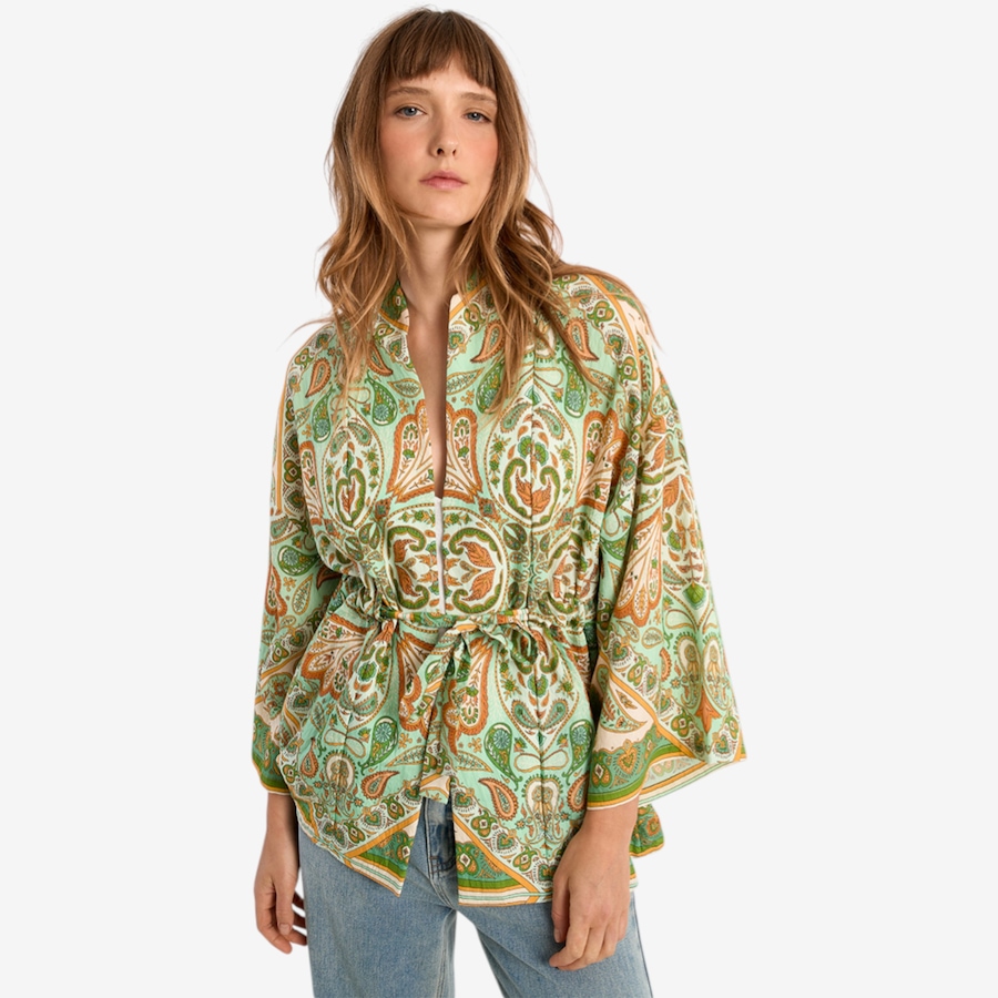 Image 119615_GRN.jpg, Product 119-615 / Price $69.88, Molly Bracken Printed V-Neck Tie Front Blouse from Molly Bracken on TSC.ca's Fashion department