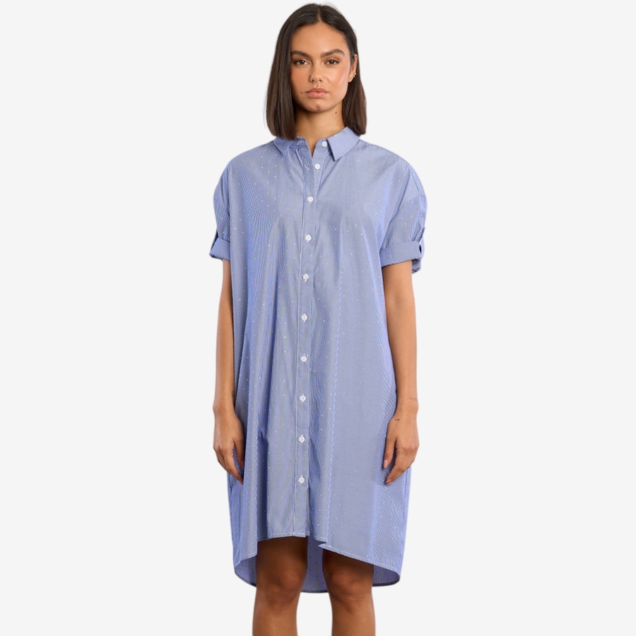 Image 119627_BLU.jpg, Product 119-627 / Price $74.88, Molly Bracken Short Sleeve Button Front Shirt Dress from Molly Bracken on TSC.ca's Fashion department