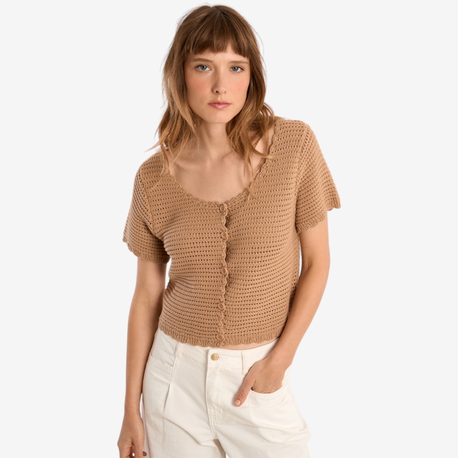 Image 119639_ALTMORE3.jpg, Product 119-639 / Price $59.88, Molly Bracken Short Sleeve Button Front Crochet Top from Molly Bracken on TSC.ca's Fashion department