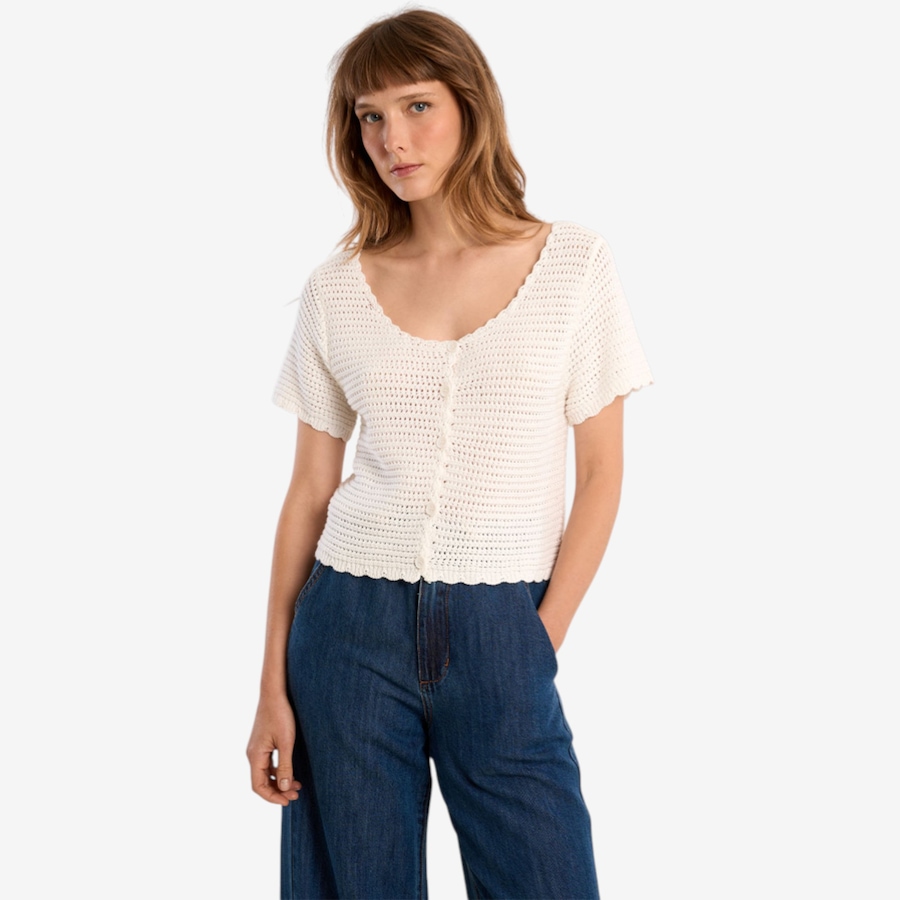 Image 119639_ALTMORE4.jpg, Product 119-639 / Price $59.88, Molly Bracken Short Sleeve Button Front Crochet Top from Molly Bracken on TSC.ca's Fashion department