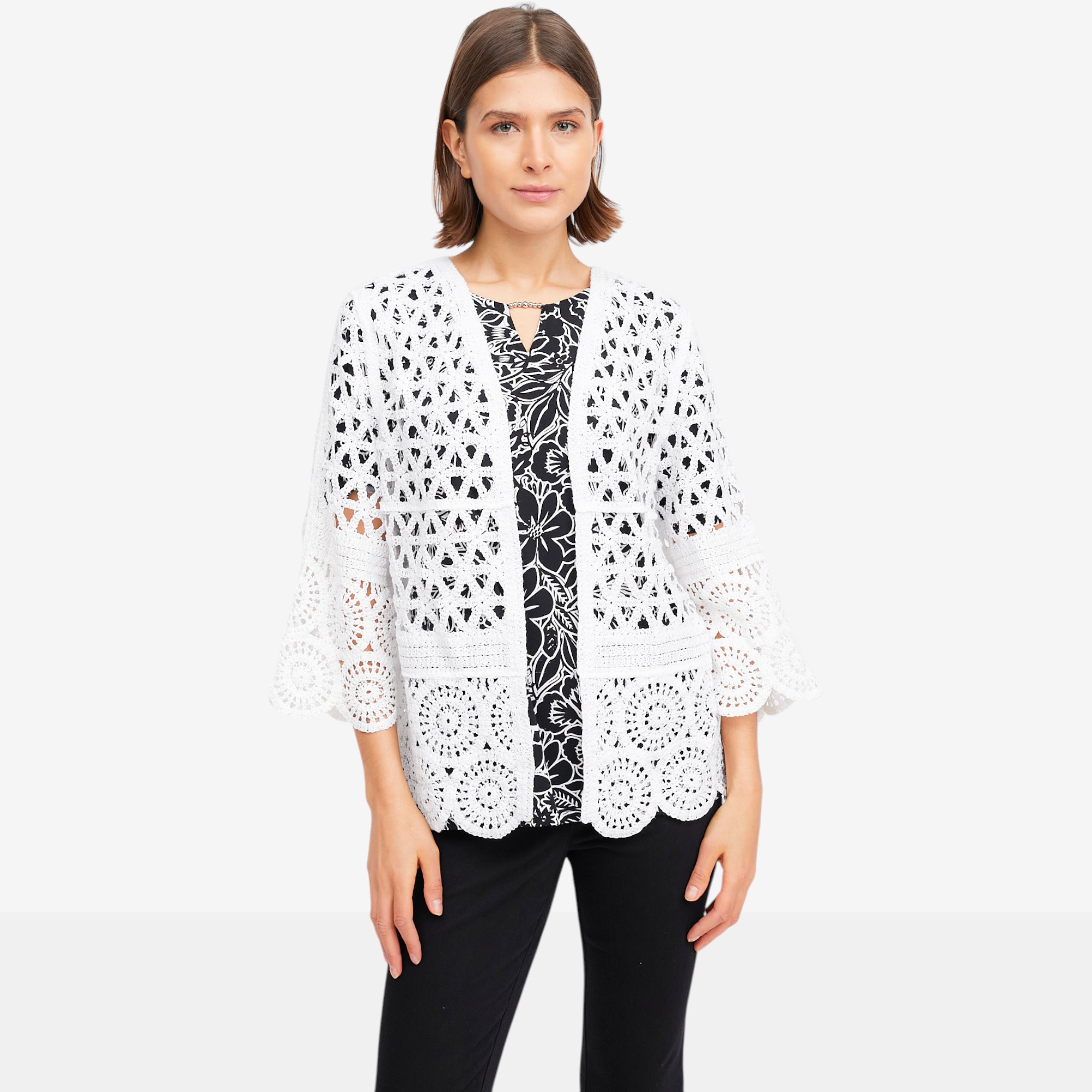 Nina Leonard Border Crochet Cardigan - TSC.ca