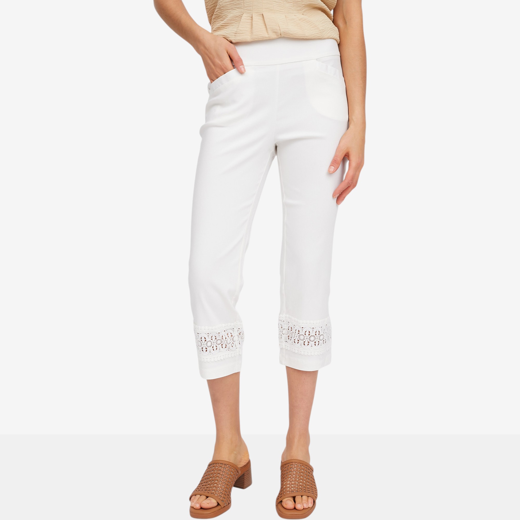 Nina Leonard Millennium Crop Pant with Inset Lace - TSC.ca