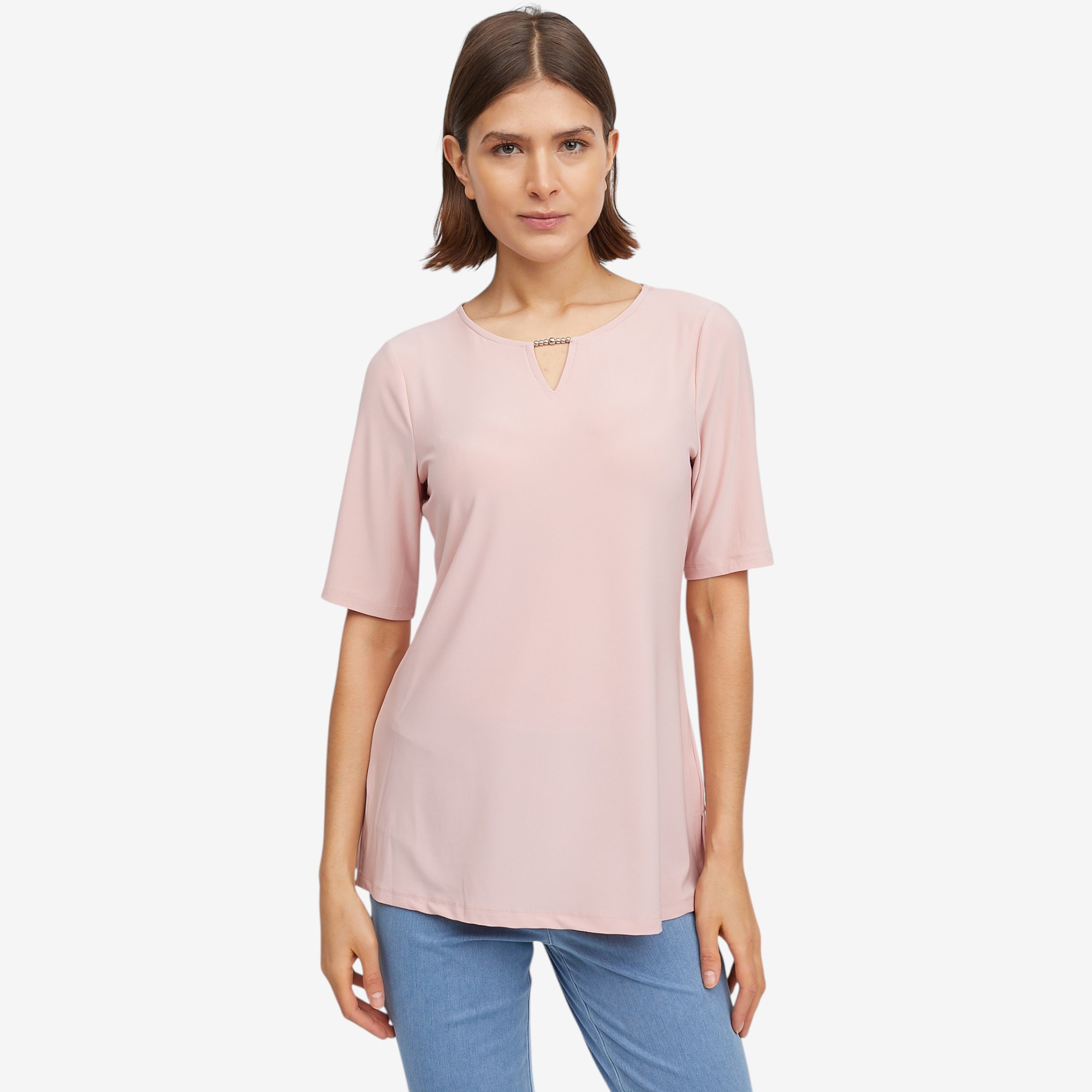Nina Leonard Elbow Sleeve Top with Notch Neck - TSC.ca