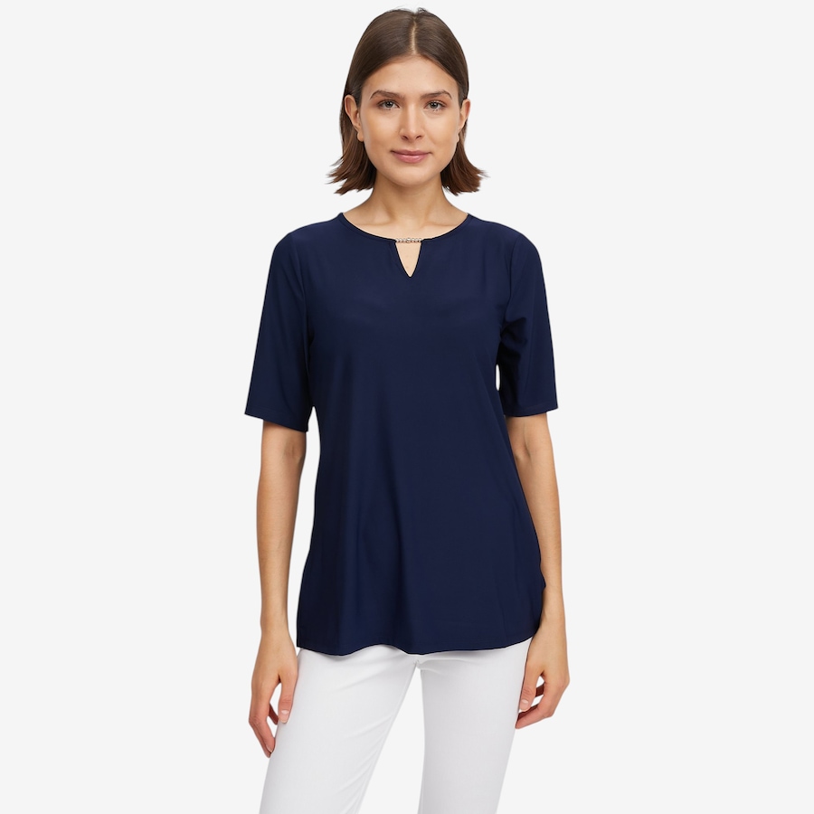 Image 119687_NVY.jpg, Product 119-687 / Price $34.88, Nina Leonard Elbow Sleeve Top with Notch Neck from Nina Leonard on TSC.ca's Fashion department