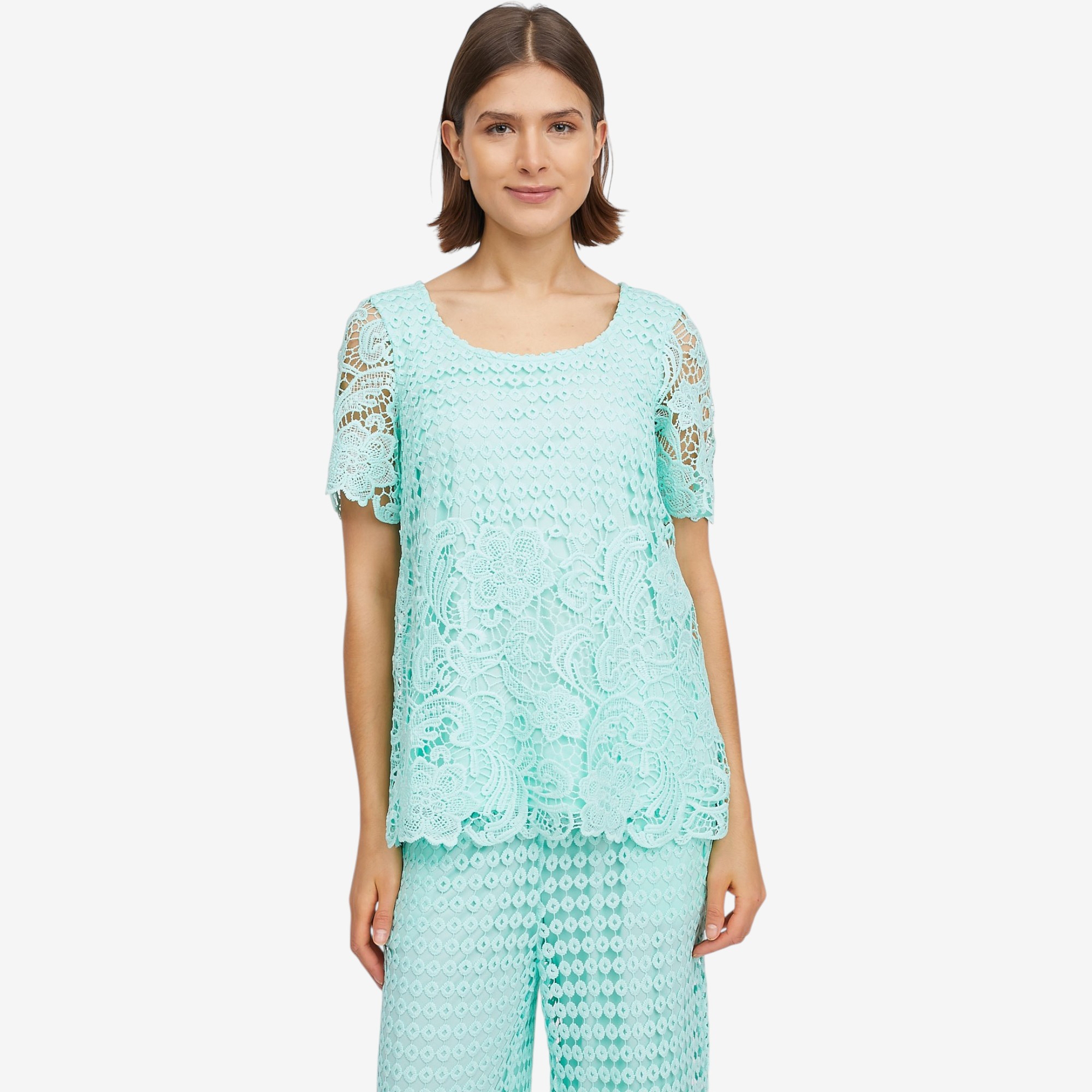 Nina Leonard Border Lace Elbow Sleeve Top - TSC.ca