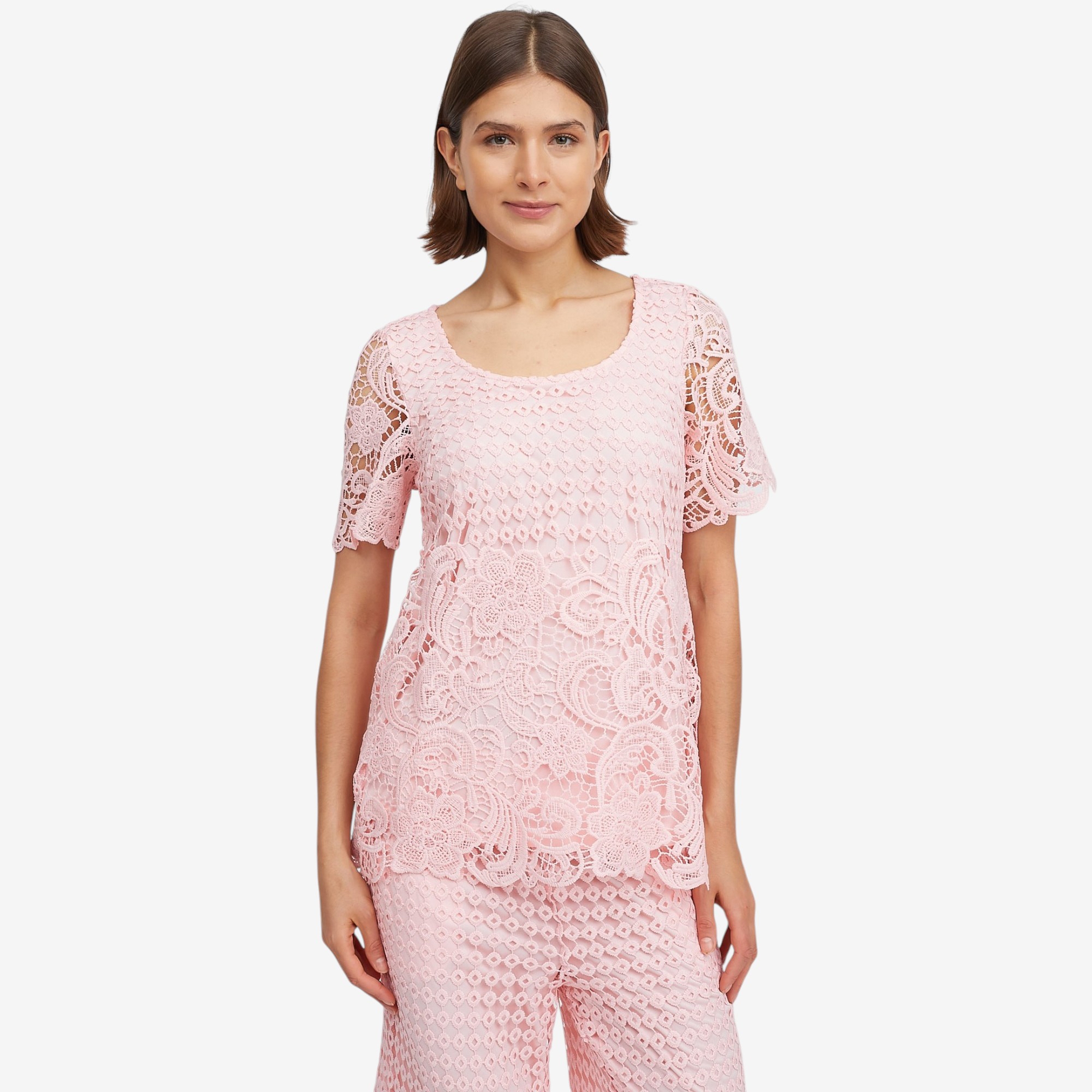 Nina Leonard Border Lace Elbow Sleeve Top - TSC.ca