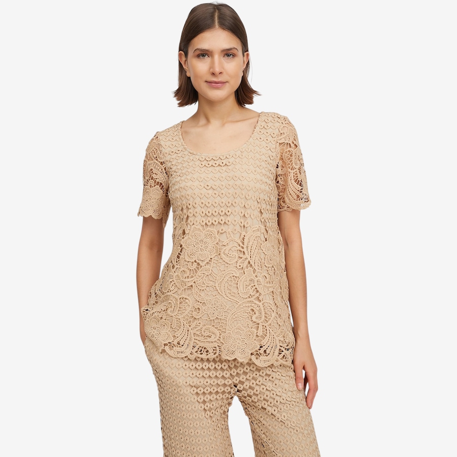 Image 119690_SAN.jpg, Product 119-690 / Price $34.88, Nina Leonard Border Lace Elbow Sleeve Top from Nina Leonard on TSC.ca's Fashion department