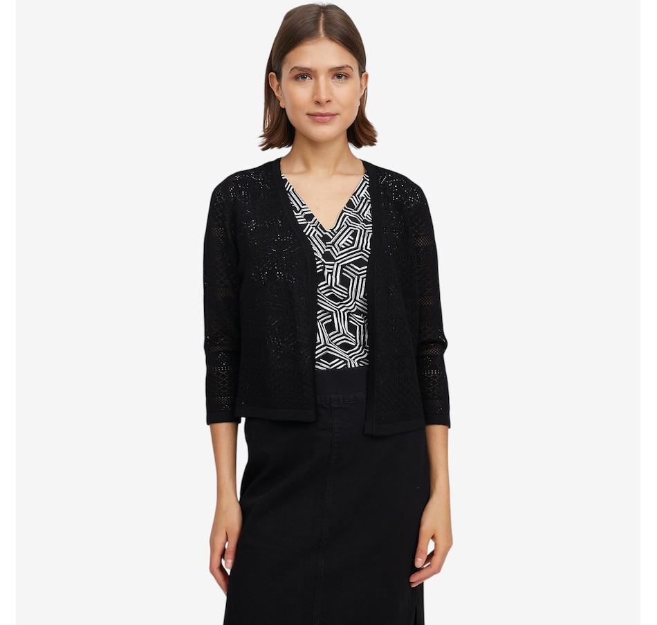 Image 119694_BLK.jpg, Product 119-694 / Price $69.99, Nina Leonard Sweater Knit Bolero with 3/4 Length Sleeves from Nina Leonard on TSC.ca's Fashion department