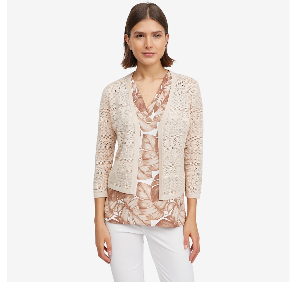 Image 119694_SAN.jpg, Product 119-694 / Price $69.99, Nina Leonard Sweater Knit Bolero with 3/4 Length Sleeves from Nina Leonard on TSC.ca's Fashion department