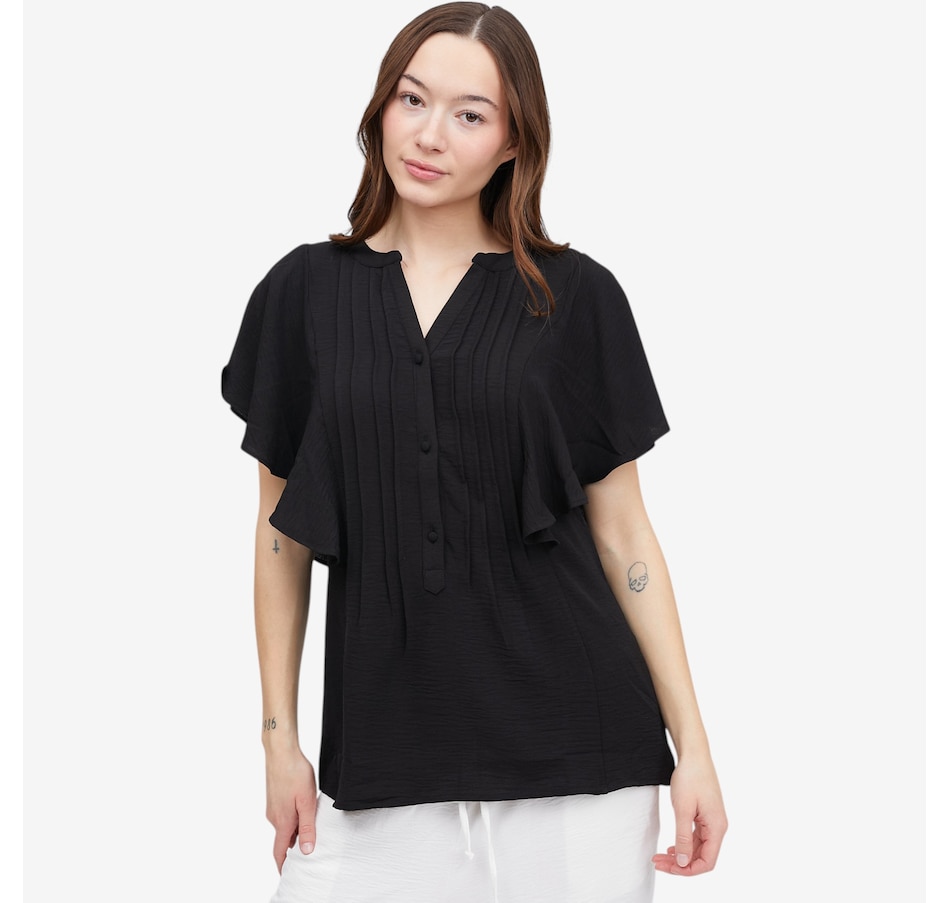 Image 119695_BLK.jpg, Product 119-695 / Price $59.99, Nina Leonard Textured Wave Pintuck Blouse from Nina Leonard on TSC.ca's Fashion department