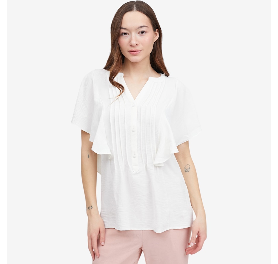 Image 119695_IVR.jpg, Product 119-695 / Price $59.99, Nina Leonard Textured Wave Pintuck Blouse from Nina Leonard on TSC.ca's Fashion department