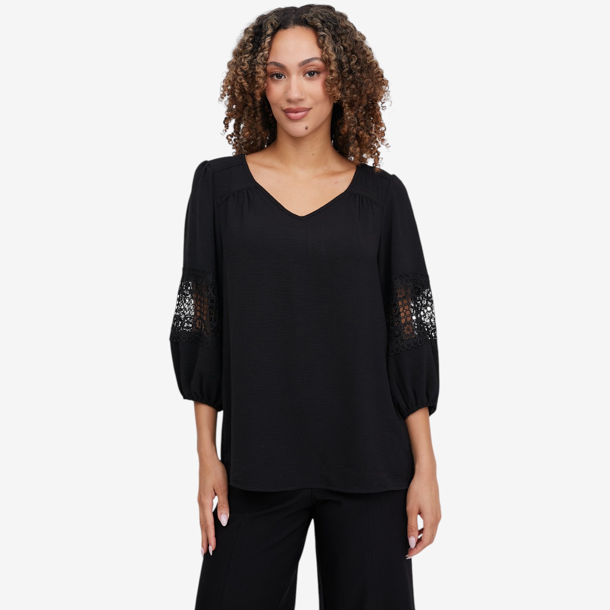 Nina Leonard 3/4 Balloon Sleeve V-Neck Top - TSC.ca