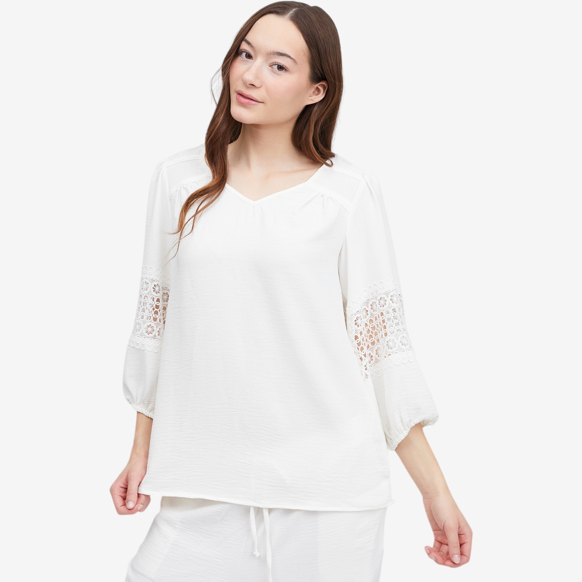 Nina Leonard 3/4 Balloon Sleeve V-Neck Top - TSC.ca